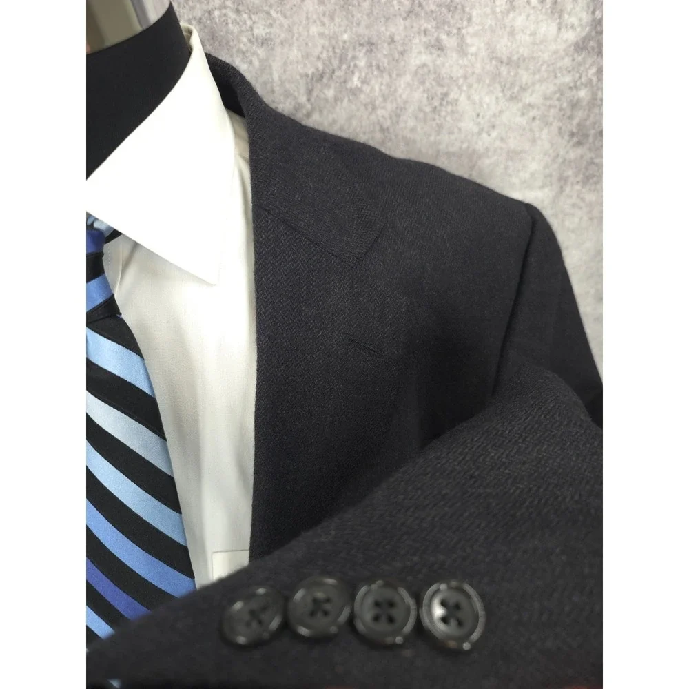 Joseph & Feiss Blazer Jacket Mens 46 L Gray Lambswool Sports Coat Herringbone